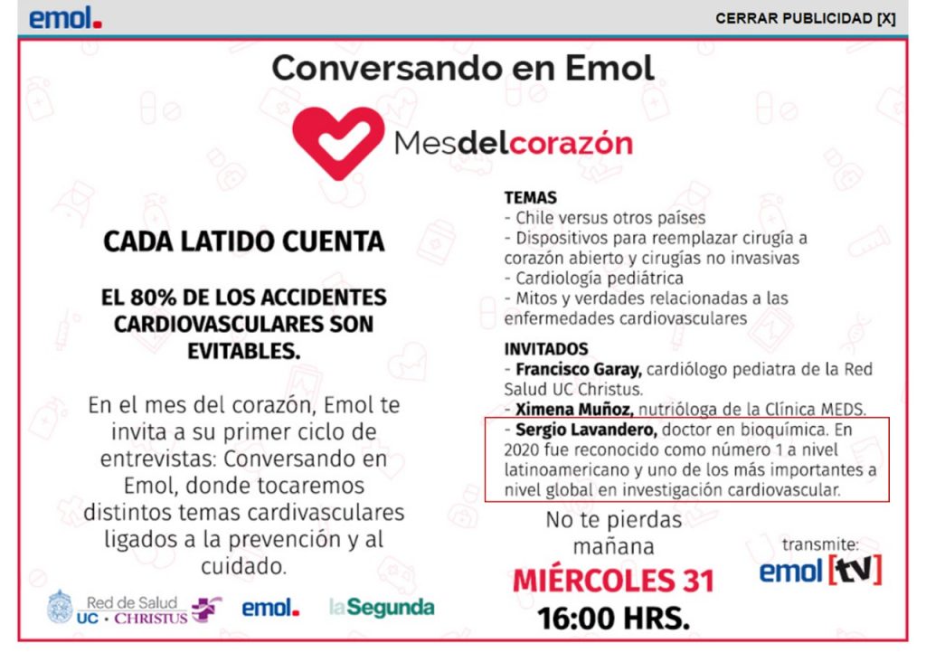 Ciclo de entrevistas organizada por Emol “Conversando en Emol” - Prevención cardiovascular