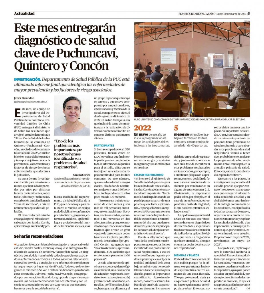 Este mes entregarán diagnóstico de salud clave de Puchuncaví, Quintero y Concón - Salud pública